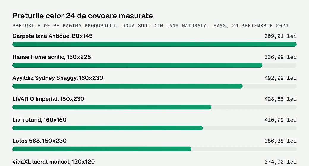 Preturile celor 24 de covoare masurate