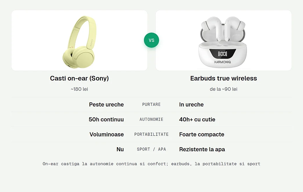 On-ear fata de earbuds true wireless
