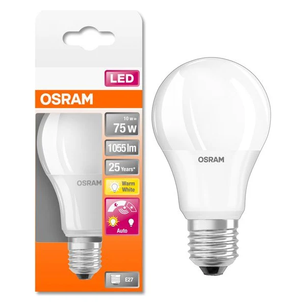 Bec LED Osram LED STAR+, A75, cu senzor de lumina, E27, 10W (75W), 1055 lm, lumina calda