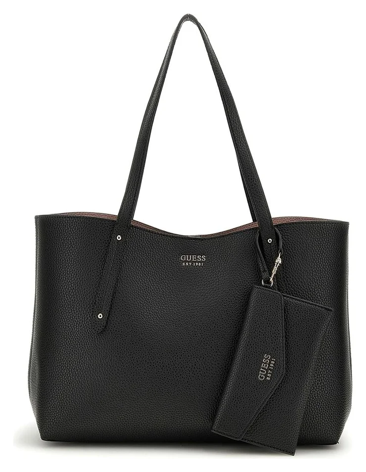 GUESS Brenton, geanta shopper din piele ecologica, negru, 27x36x14 cm