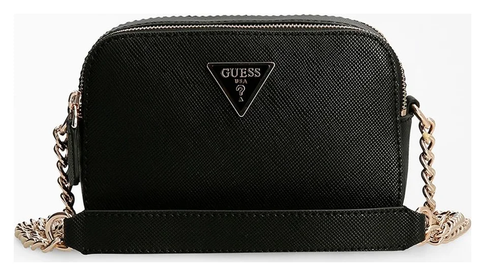 GUESS Noelle, geanta crossbody piele saffiano sintetica, negru, 14x21x8 cm