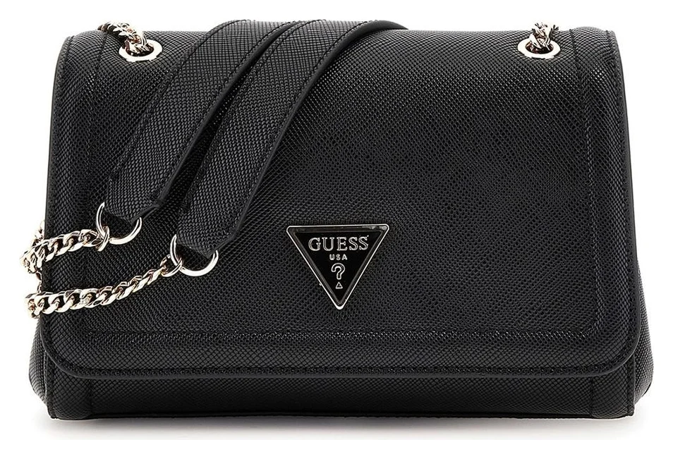 GUESS Noelle, geanta crossbody cu bareta din lant, negru, 16x24x7 cm