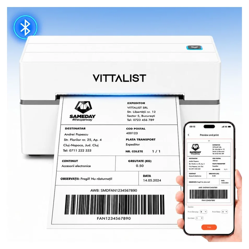 Vittalist, imprimanta termica AWB 100x150 mm, 15 cm/s