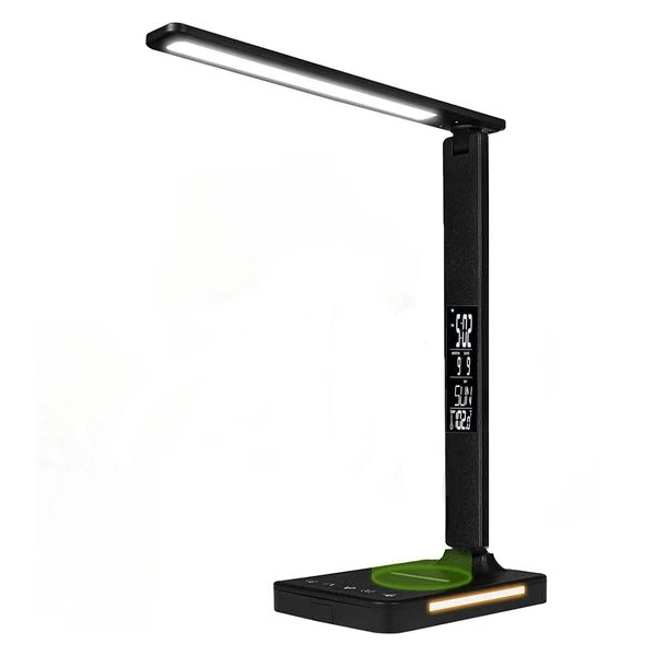 Lampa de birou Elindor cu LED, incarcare wireless, 5 moduri de lumina, afisaj temperatura si ora