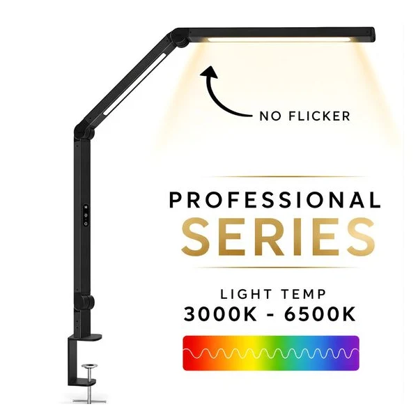 Lampa de birou LED dubla Huerler DDL-003, cu clema, protectie ochi, 5 nivele, 4 temperaturi