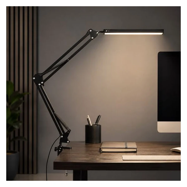Lampa de birou LED LittleDomi, brat oscilant cu clema, inaltime ajustabila, 3 moduri, 10 trepte