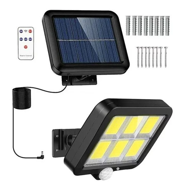 Lampa solara cu telecomanda, 120 COB LED SIKS, senzor de miscare si de lumina, IP65