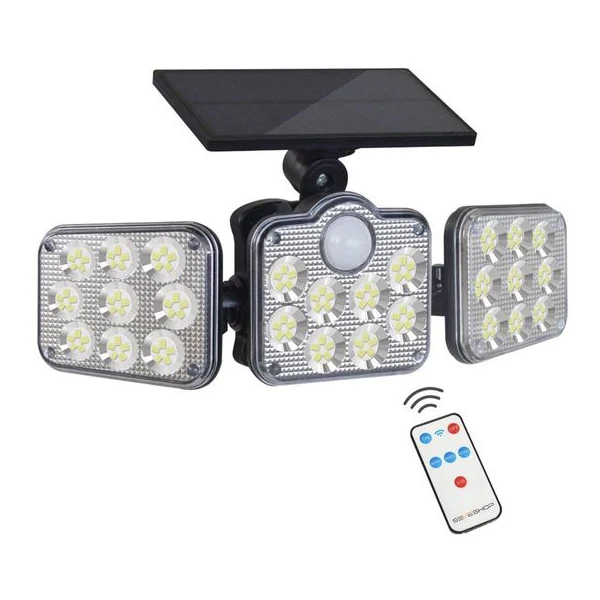 Lampa solara de exterior SeveShop, 600 lm, 3 moduri, senzor de miscare si de lumina, IP65