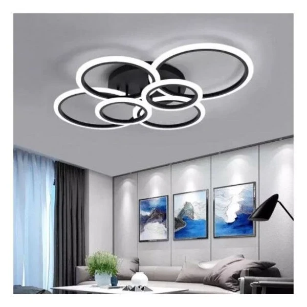 Lustra LED dimabila cu telecomanda si aplicatie, 3 tipuri de lumina, neagra, 6 surse