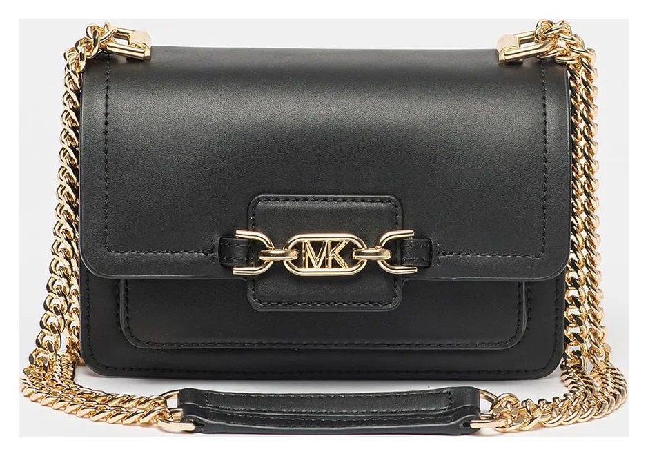 Michael Kors Heather, geanta crossbody mica din piele, auriu si negru, 19,5x13x7 cm