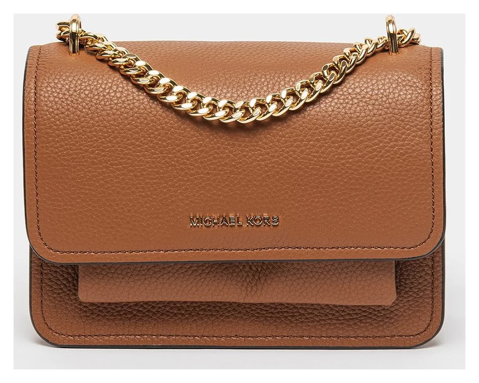Michael Kors Claire, geanta crossbody din piele cu aspect granulat, maro scortisoara, 23,5x17x5 cm