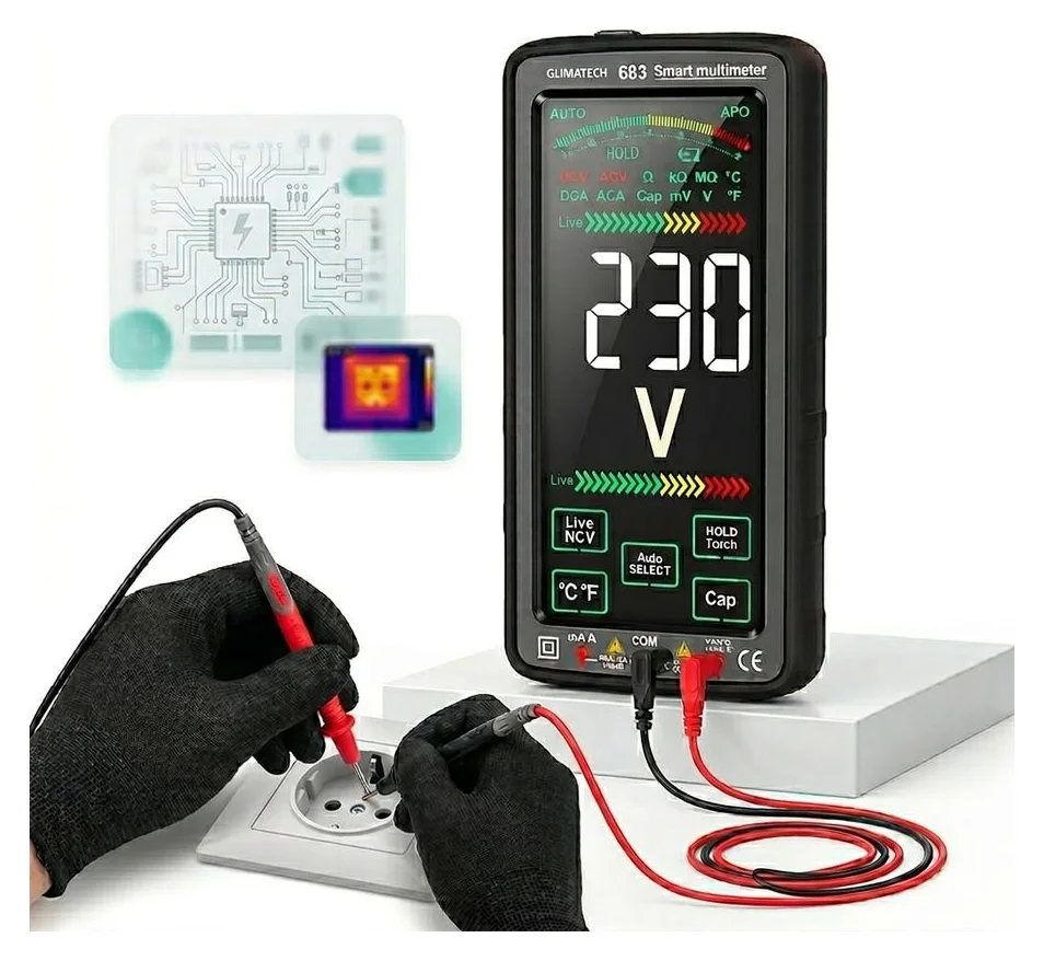 GLIMATECH, multimetru smart cu touchscreen, 11 valori