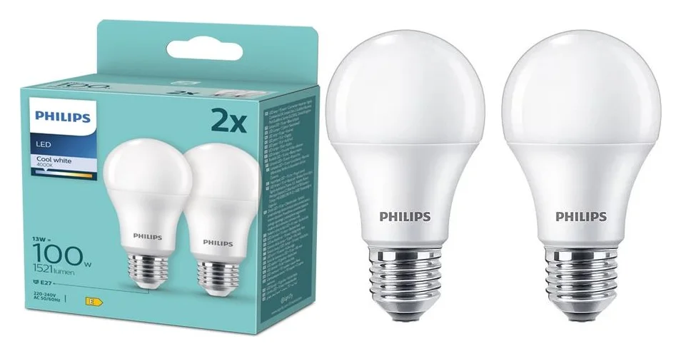 Pachet 2 becuri LED Philips A67, E27, 13 W, 1521 lm, 4000K