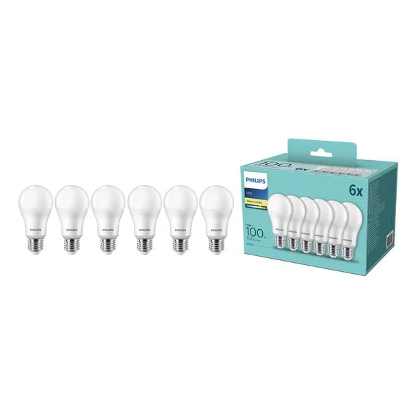 Pachet 6 becuri LED Philips, E27, 13W (100W), 1521 lm, lumina alba calda
