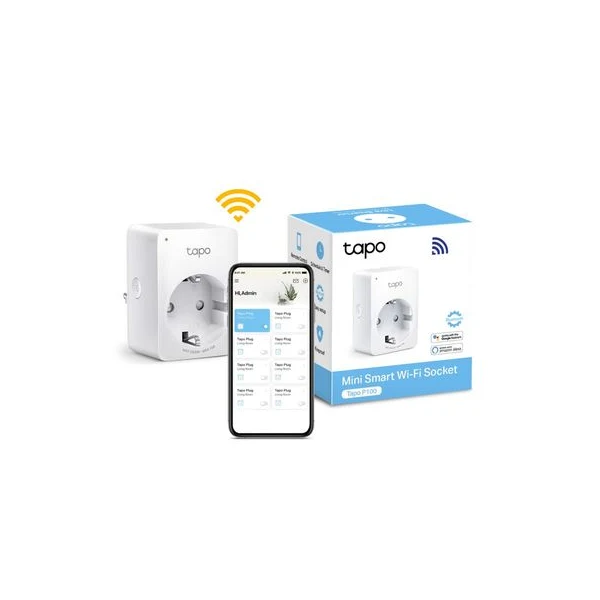 Priza inteligenta TP-Link Tapo P100, Wi-Fi, control vocal, 2300W, 10A