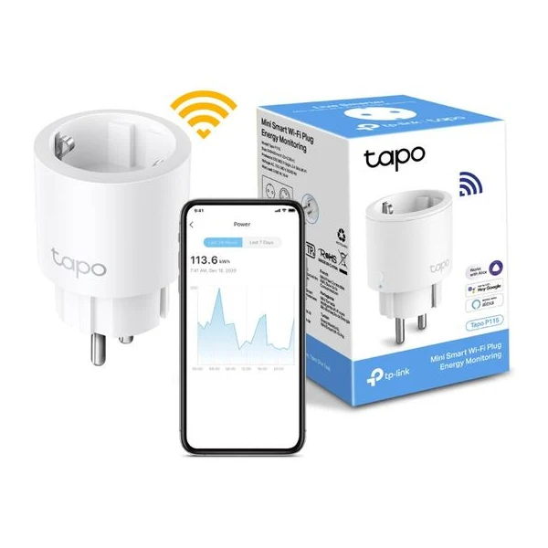 Priza inteligenta TP-Link Tapo P115, Wi-Fi, monitorizare consum, 16A