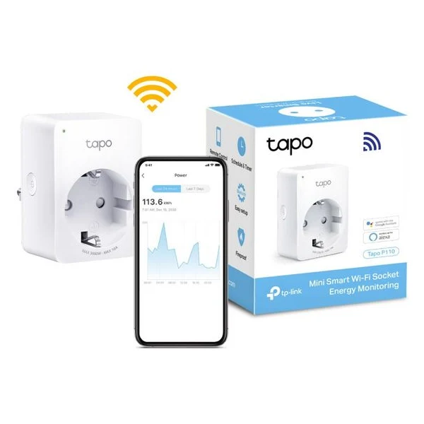 Priza smart TP-Link Tapo P110, Wi-Fi, monitorizare consum energie, 16A