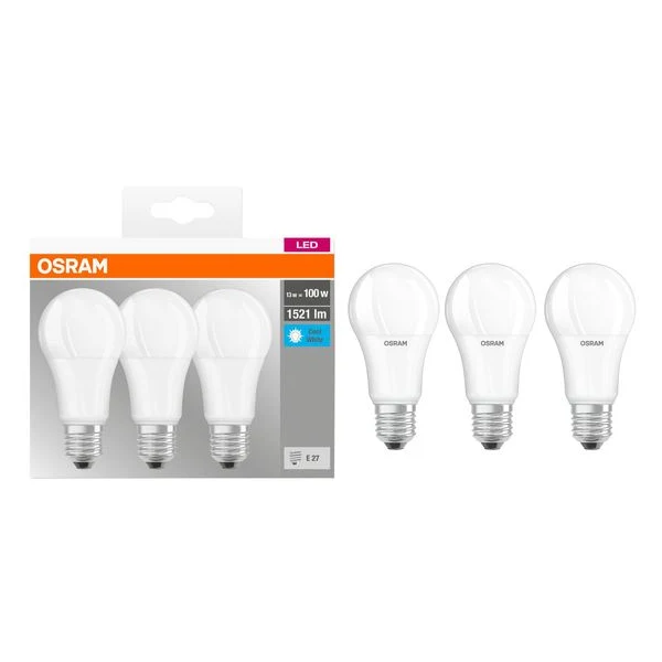 Set 3 becuri LED Osram Base Classic A100, E27, 13W (100W), 1521 lm, lumina neutra