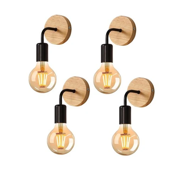Set 4 aplice de perete Toolight, metal si lemn, soclu E27, maxim 40 W