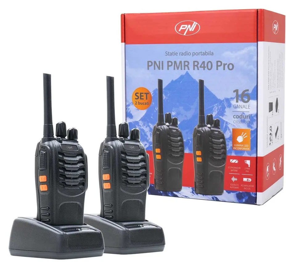 PNI PMR R40 PRO, set de doua, cu incarcatoare si casti