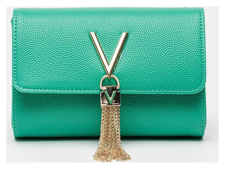 Valentino Bags Divina, geanta crossbody cu bareta din lant, verde turcoaz, 11,5x17x4,5 cm