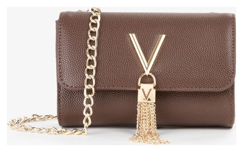 Valentino Bags Divina, geanta crossbody cu bareta din lant, maro, 11,5x17x4 cm